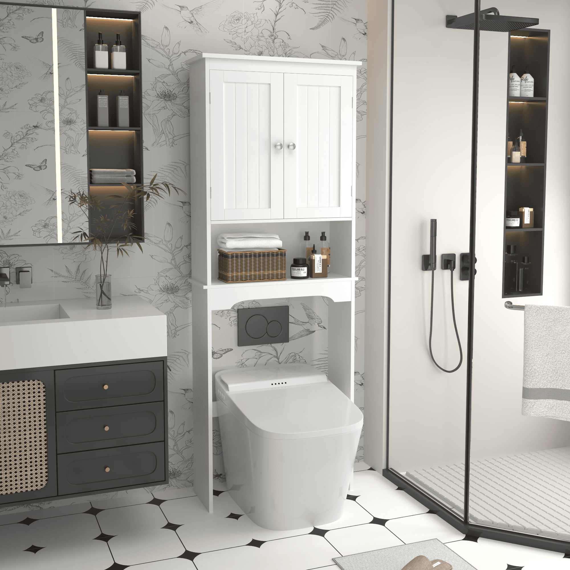 Over The Toilet Storage Cabinet, Bathroom Shelf Over Toilet, Bathroom Storage Cabinet Organizer, Wood Bathroom Space Saver, White